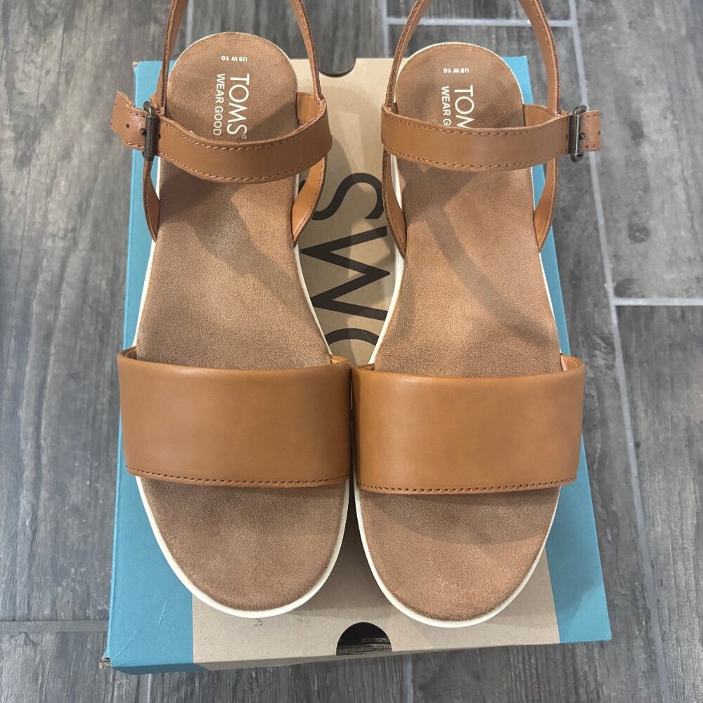 TOMS Brynn Platform Sandal Leather Tan Size 10